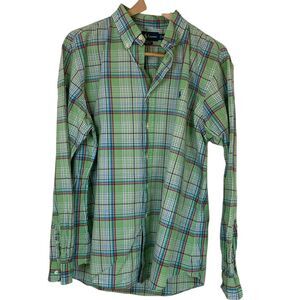 Ralph Lauren Mens Custom Fit Button Down Shirt Size XL Green Plaid Preppy‎